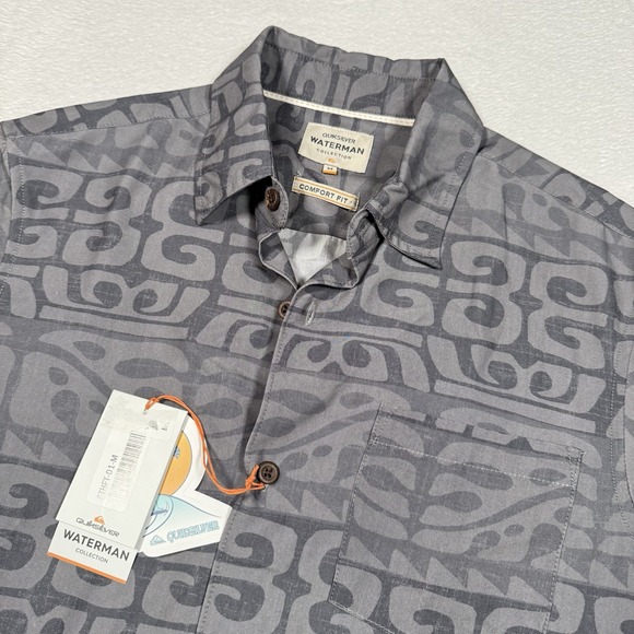 Quiksilver Other - Quick Silver Waterman Collection Shirt Mens Medium Gray All Over Print Camp